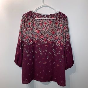 Collective Concepts Maroon Floral Blouse